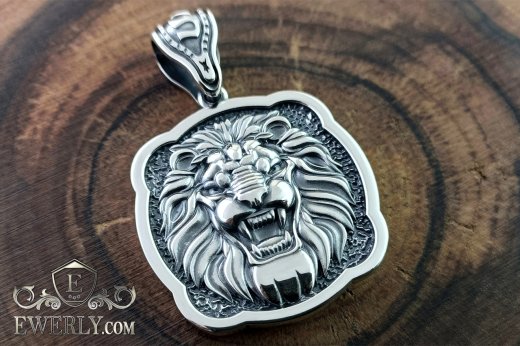 Серебряный кулон Лев и Якорь для мужчин — массивная подвеска из серебра 30 грамм