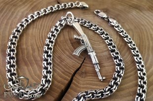Silver chain with pendant "AK-47", фото