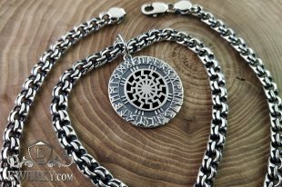 Chain "Bismarck" with amulet "Black sun in a futhark", фото